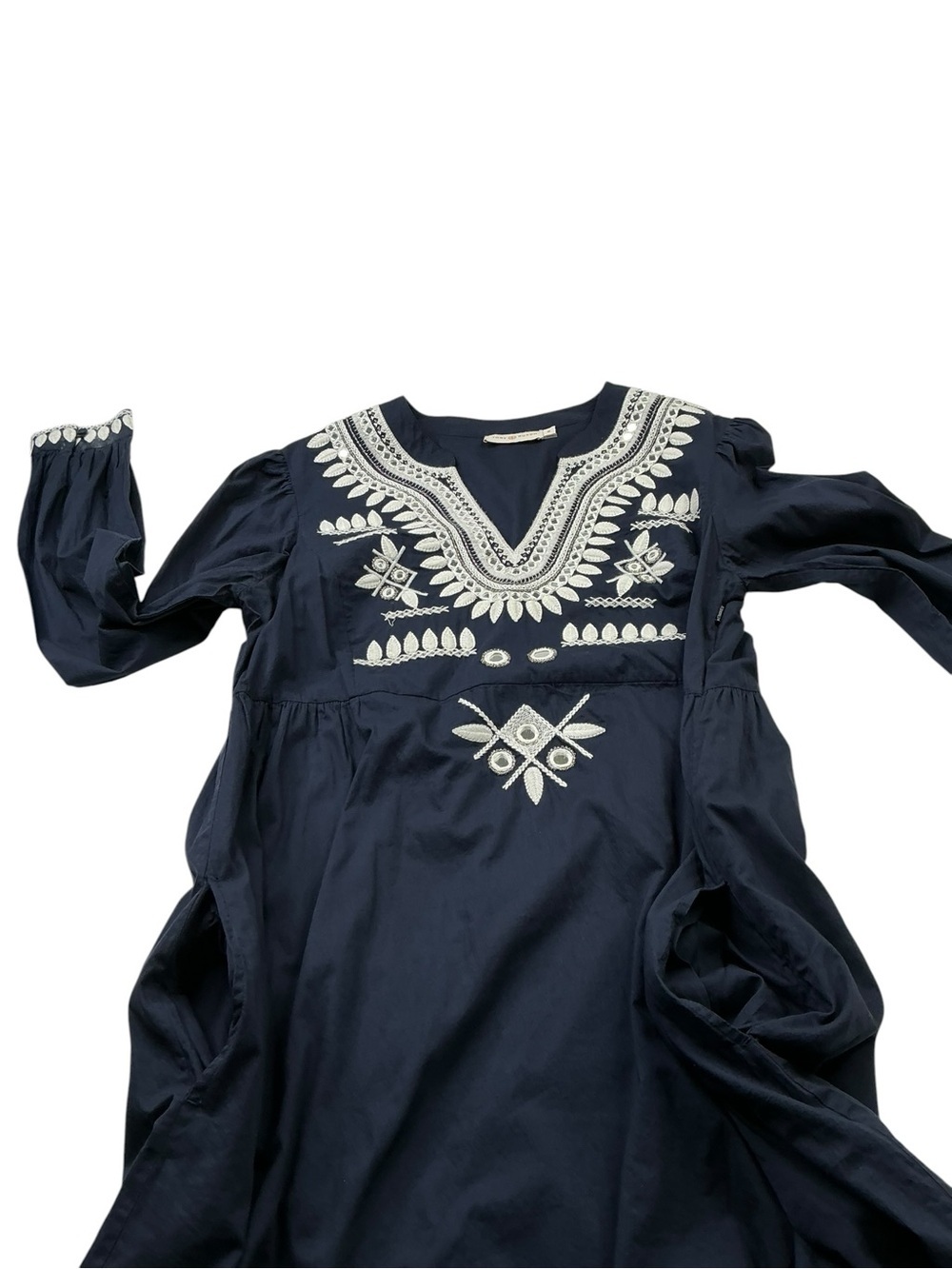 Tory Burch Keegan Embroidered Cotton Dress Navy Boho Size 10 - Picture 10 of 16